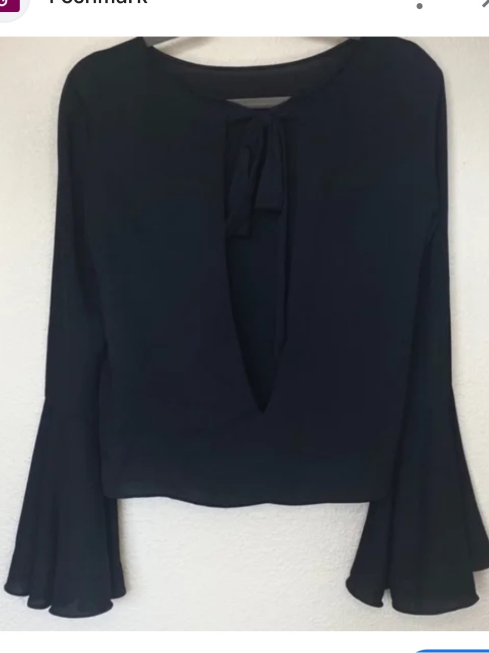 Zara Navy Long-Sleeve Backless top with bow with Flared Bell Sleeves